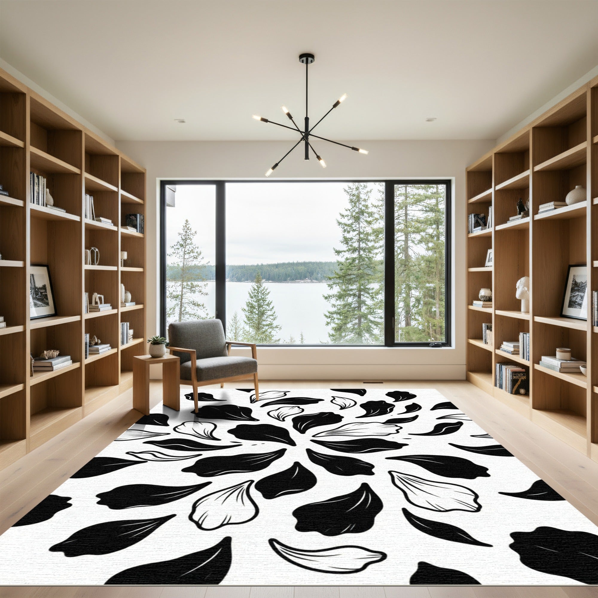 Monochromatic Floating Petal Botanical Art Rug