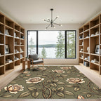 Elegant Cream Rose Botanical Olive Vineyard Rug