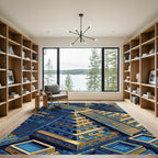 Golden Aztec Pyramid Geometric Indigo Tile Rug