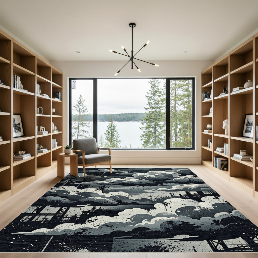 Industrial Cloudscape Monochrome Abstract Art Rug