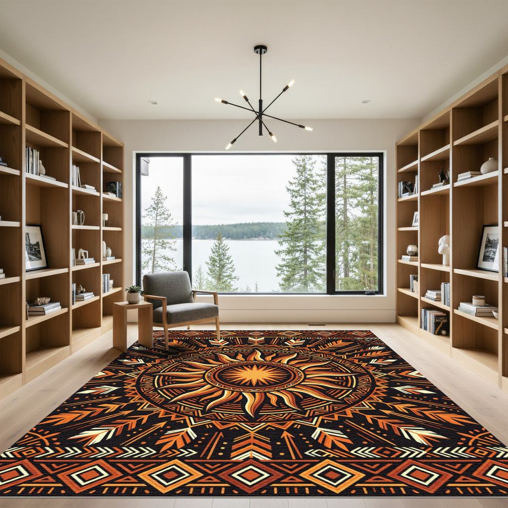 Tribal Sunburst Geometric Radiant Gold Rug