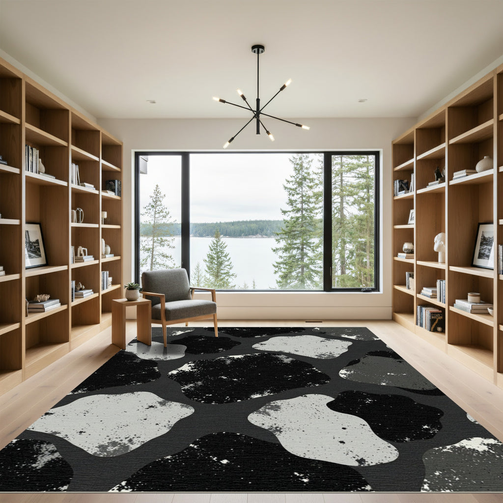 Monochromatic Textured Abstract Blobs Rug