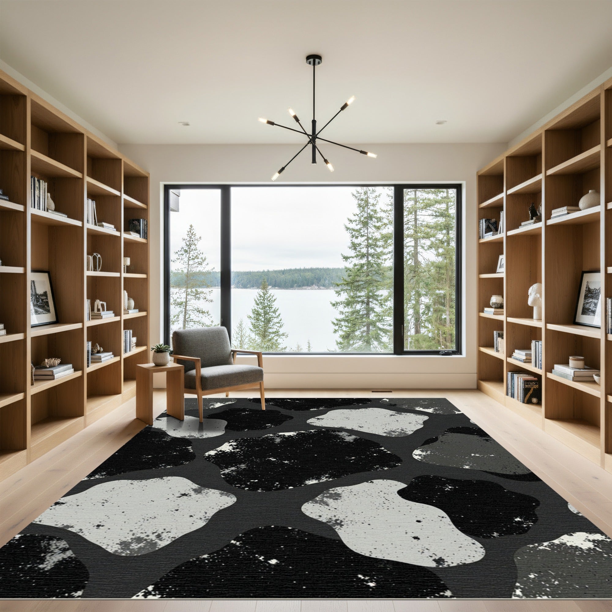 Monochromatic Textured Abstract Blobs Rug