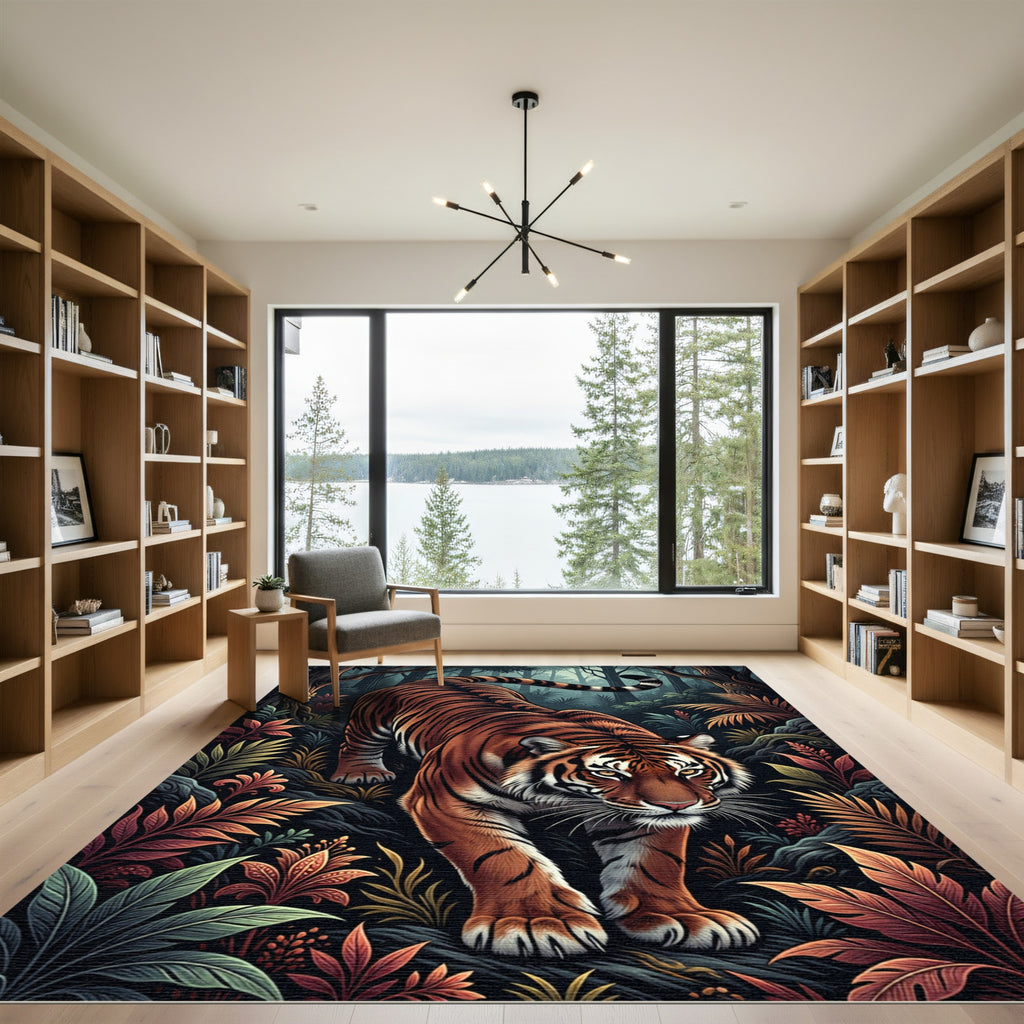 Orange Tiger Majestic Jungle Foliage Rug