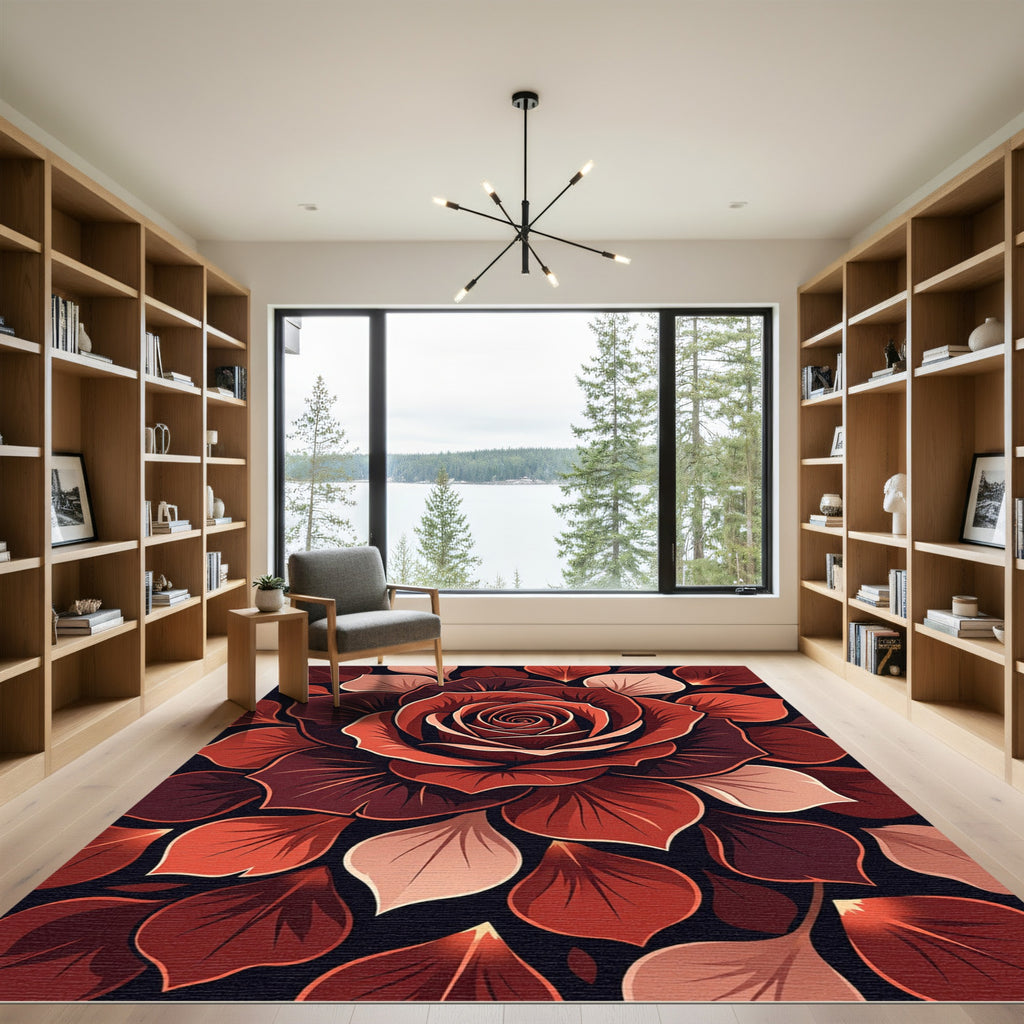 Elegant Crimson Rose Petal Art Rug