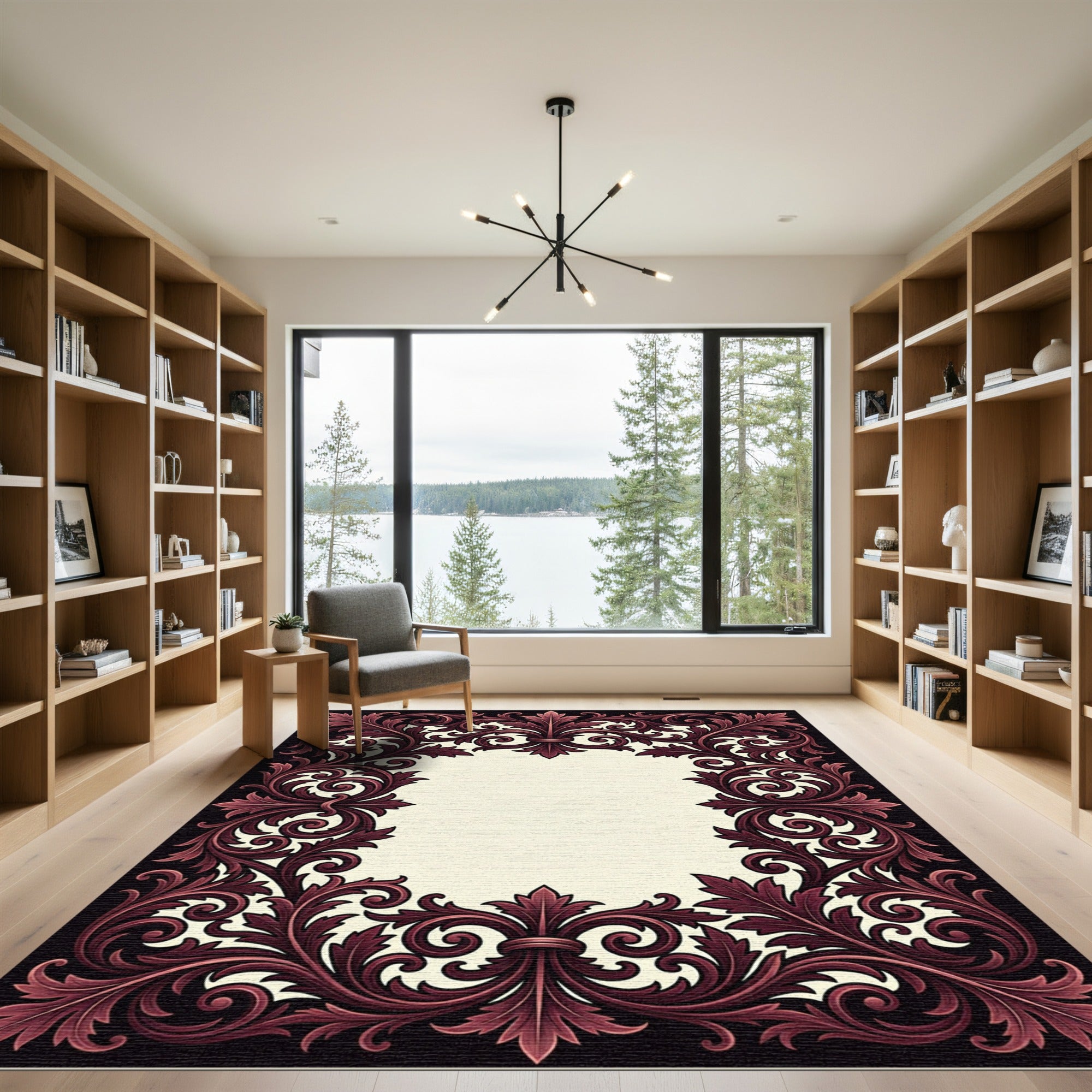Ornate Burgundy Victorian Acanthus Scroll Rug