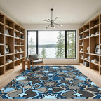 Geometric Navy and Slate Star Tile Rug