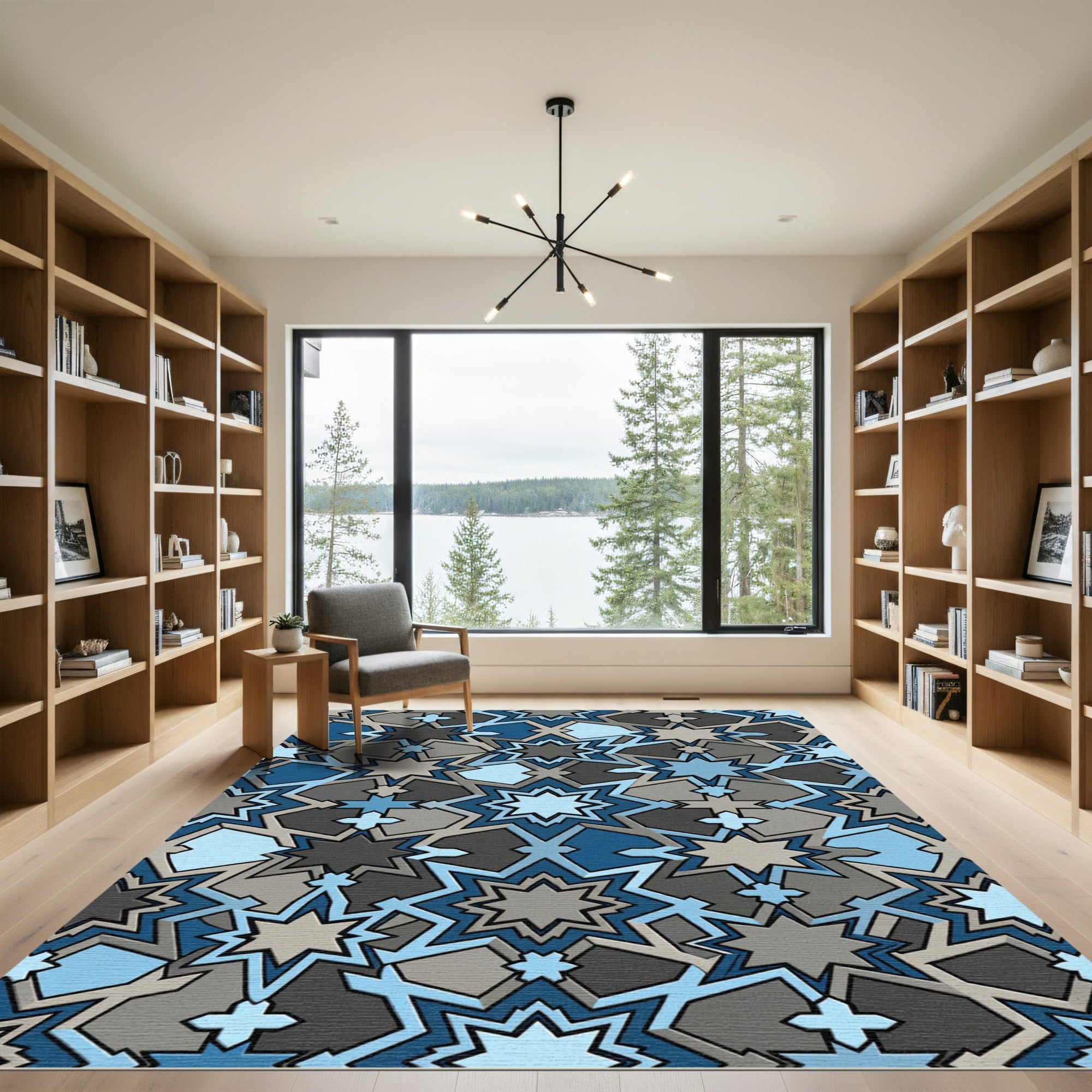 Geometric Navy and Slate Star Tile Rug