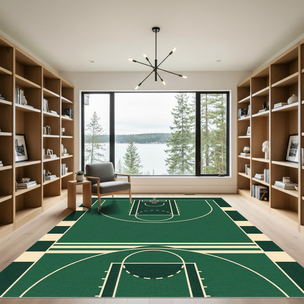 Deep Forest Green Basketball Court Rug