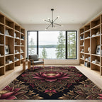 Rich Burgundy Golden Lotus Mandala Rug