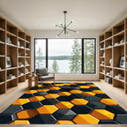 Bold Black and Amber Geometric Hexagon Rug