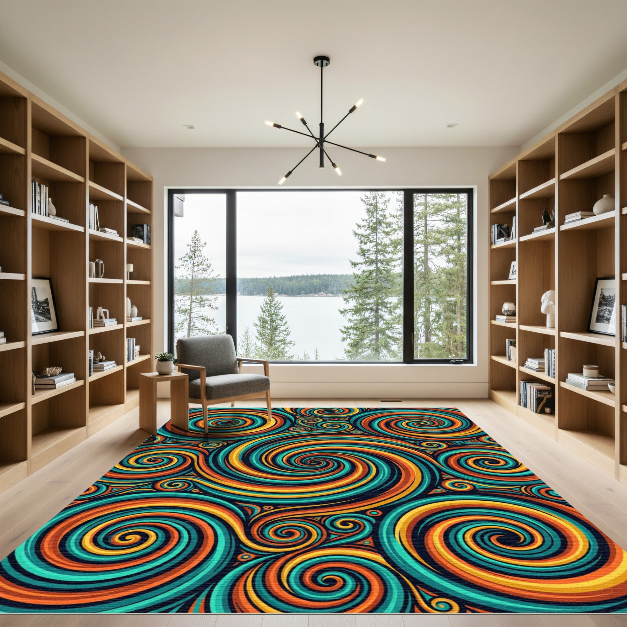 Vibrant Retro Teal and Orange Swirl Rug