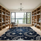 Celestial Silver Moon and Star Navy Rug