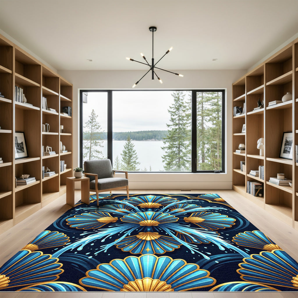 Azure Fan Shell Water Motif Rug