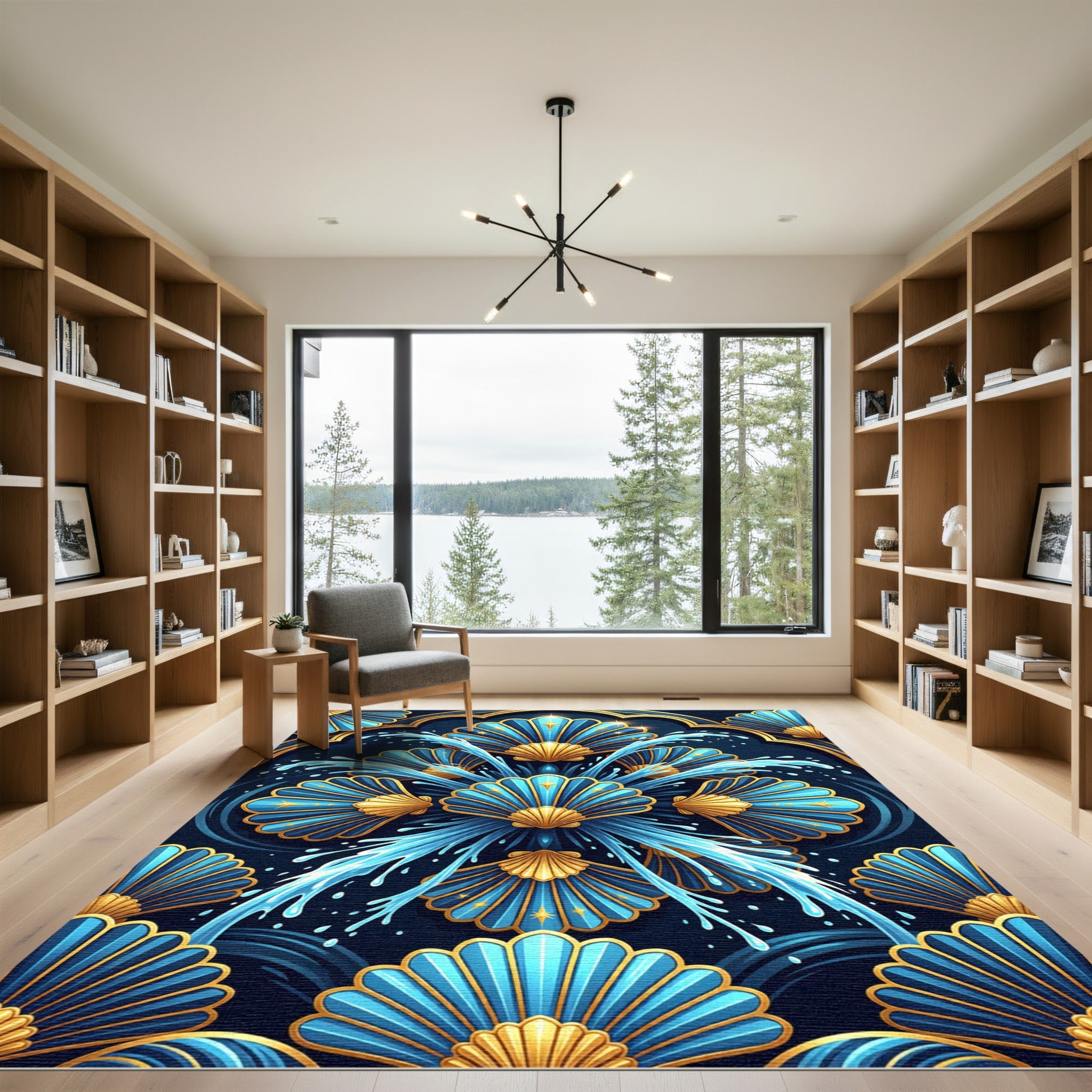 Azure Fan Shell Water Motif Rug