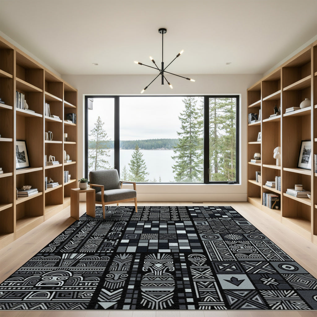 Chiseled Gray Tribal Totem Collage Rug
