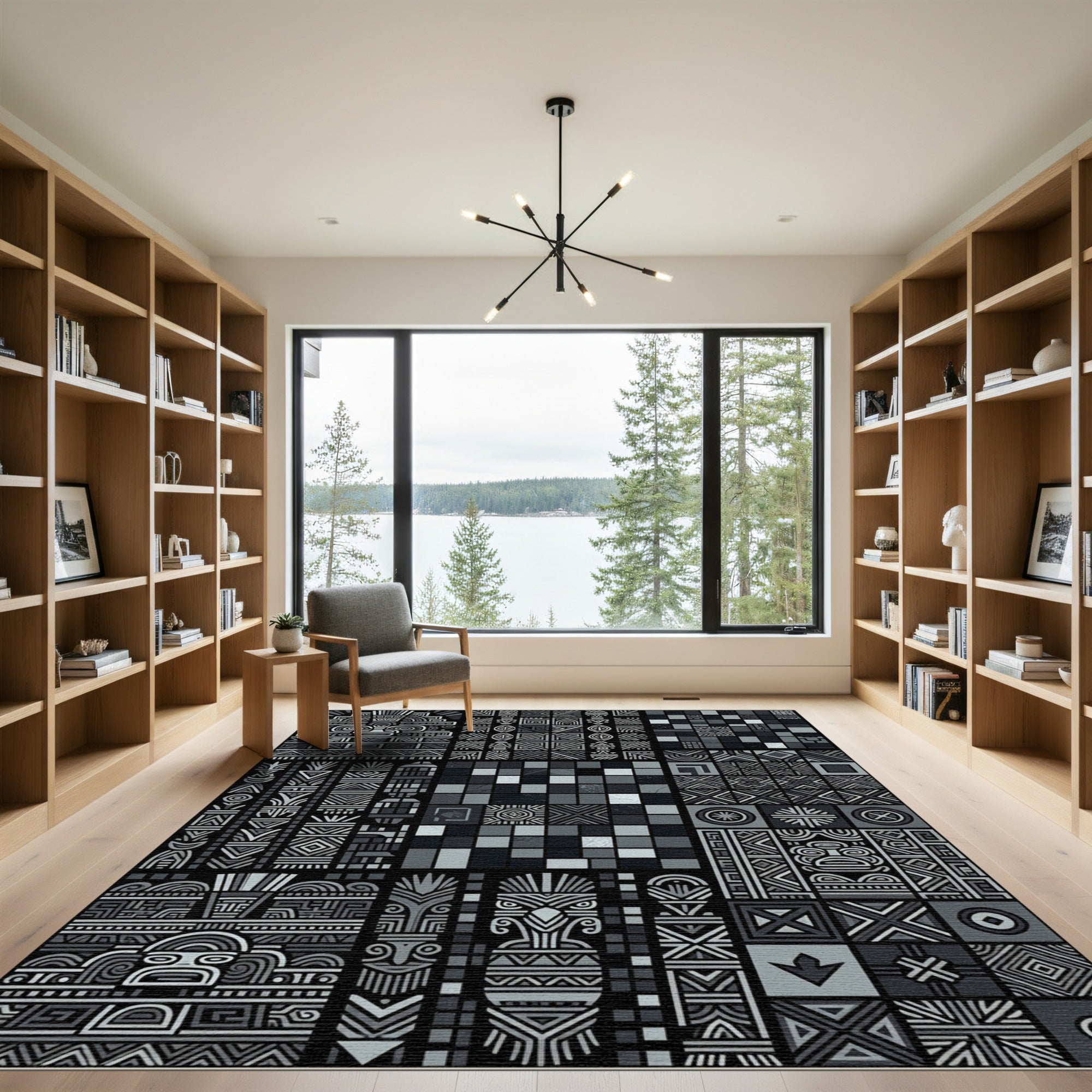 Chiseled Gray Tribal Totem Collage Rug