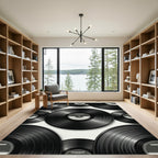 Monochrome Retro Vinyl Record Graphic Rug