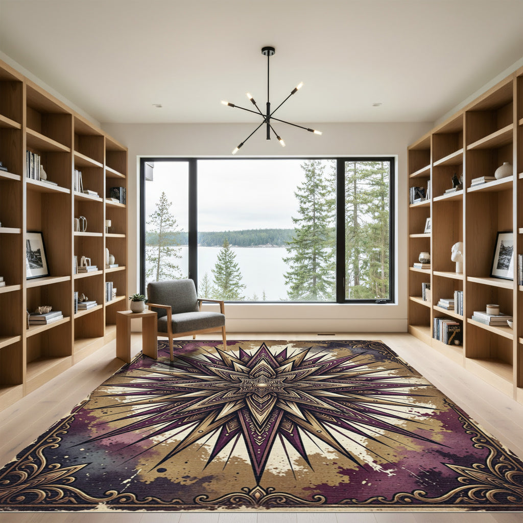 Art Nouveau Starburst Crimson Gold Rug