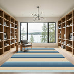 Coastal Blue and Tan Linear Stripe Rug