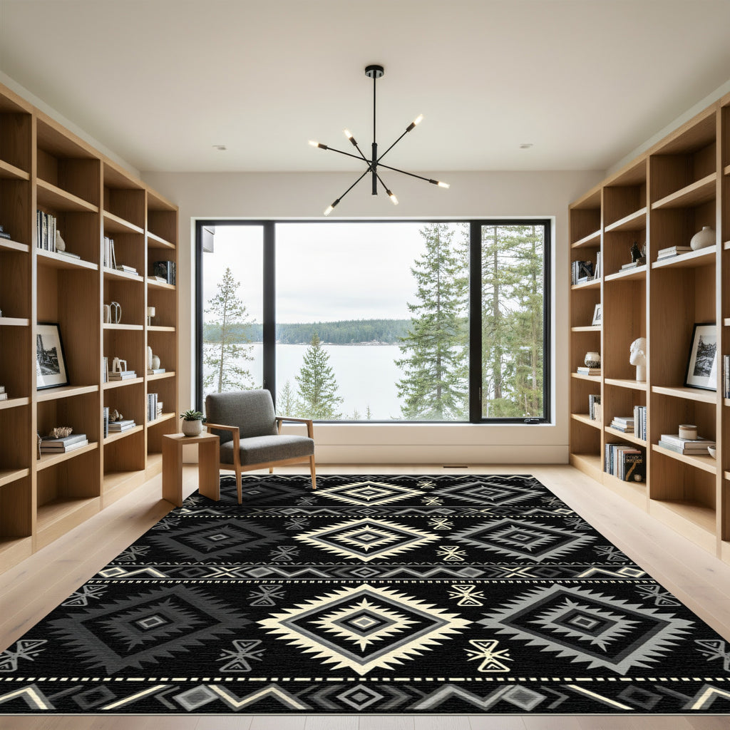 Monochromatic Diamond Geometric Tribal Rug
