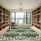 Sage Green Clover Floral Folk Art Rug