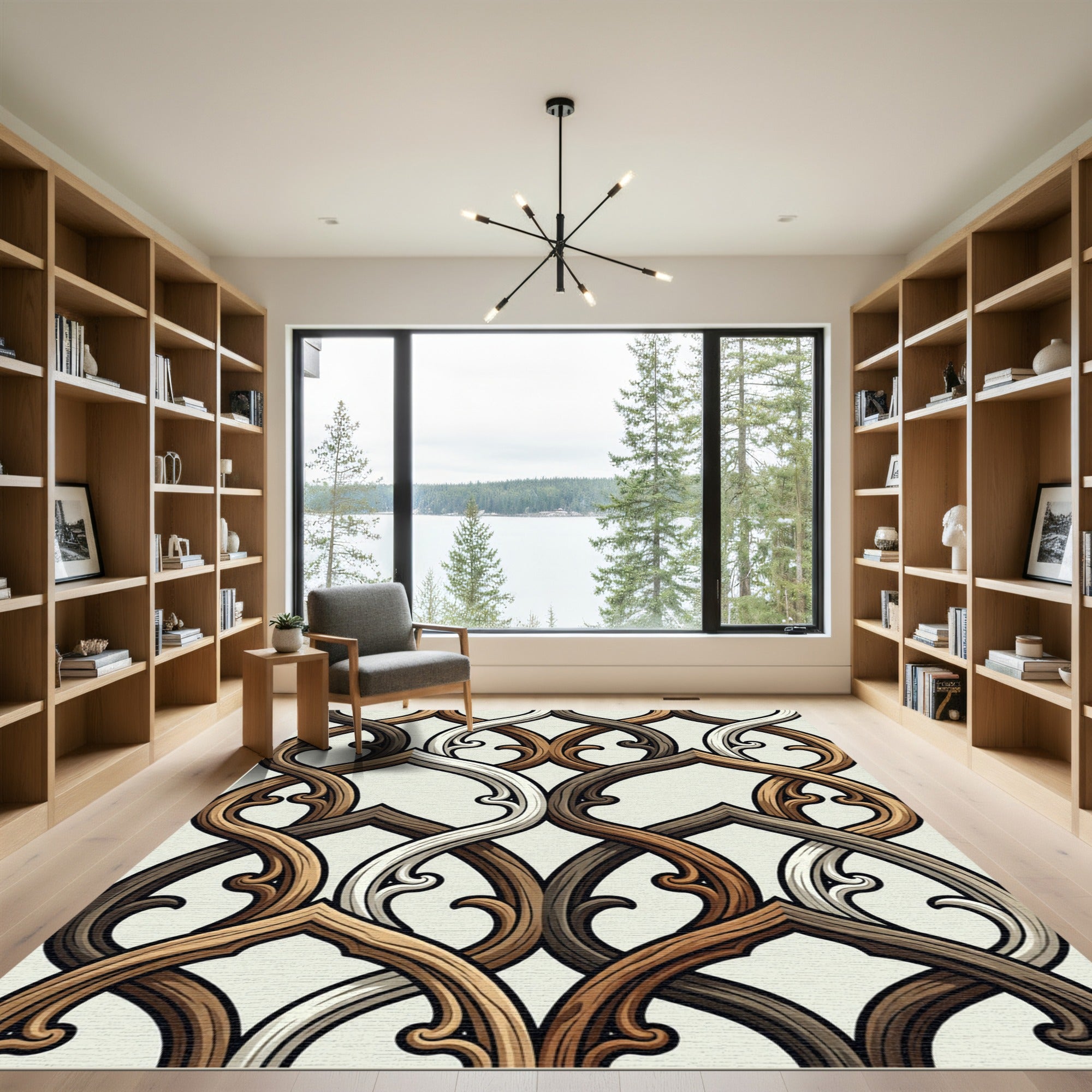 Elegant Brown Interlocking Lattice Rug