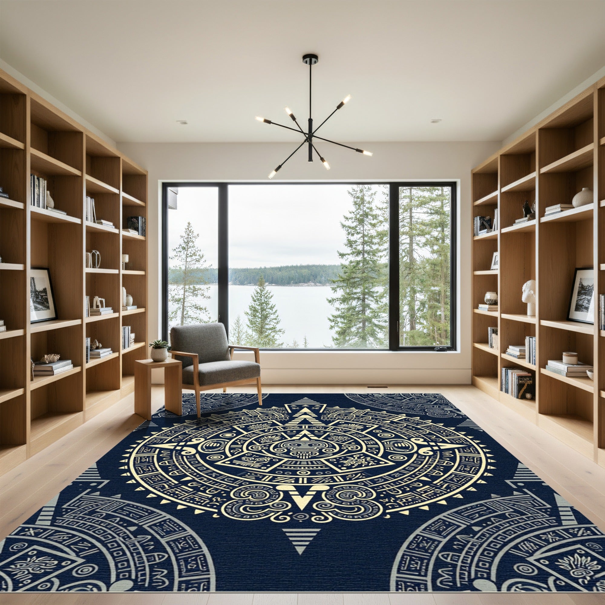 Aztec Celestial Gold Navy Sun Disc Rug