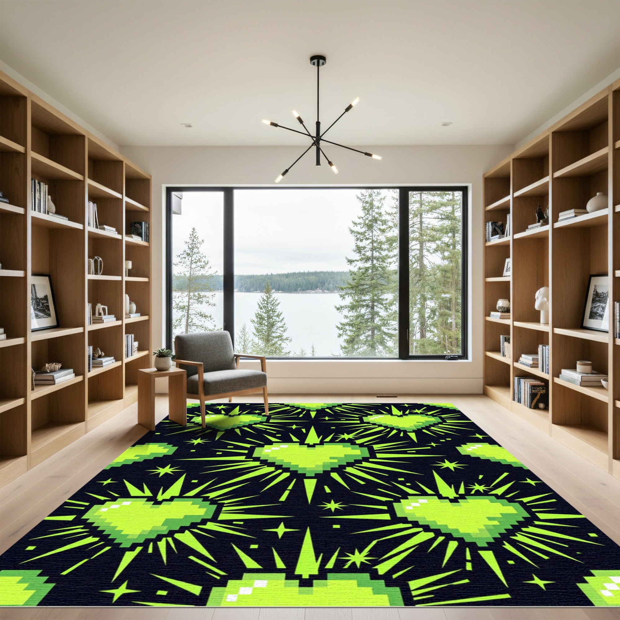 Neon Pixel Heart Radiant Star Field Rug