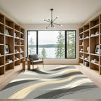 Minimalist Gray and Beige Swirling Waves Rug