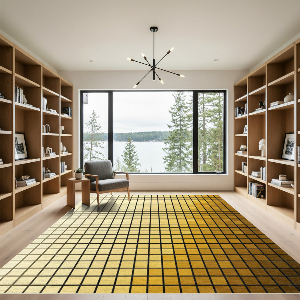 Modern Golden Gradient Grid Rug