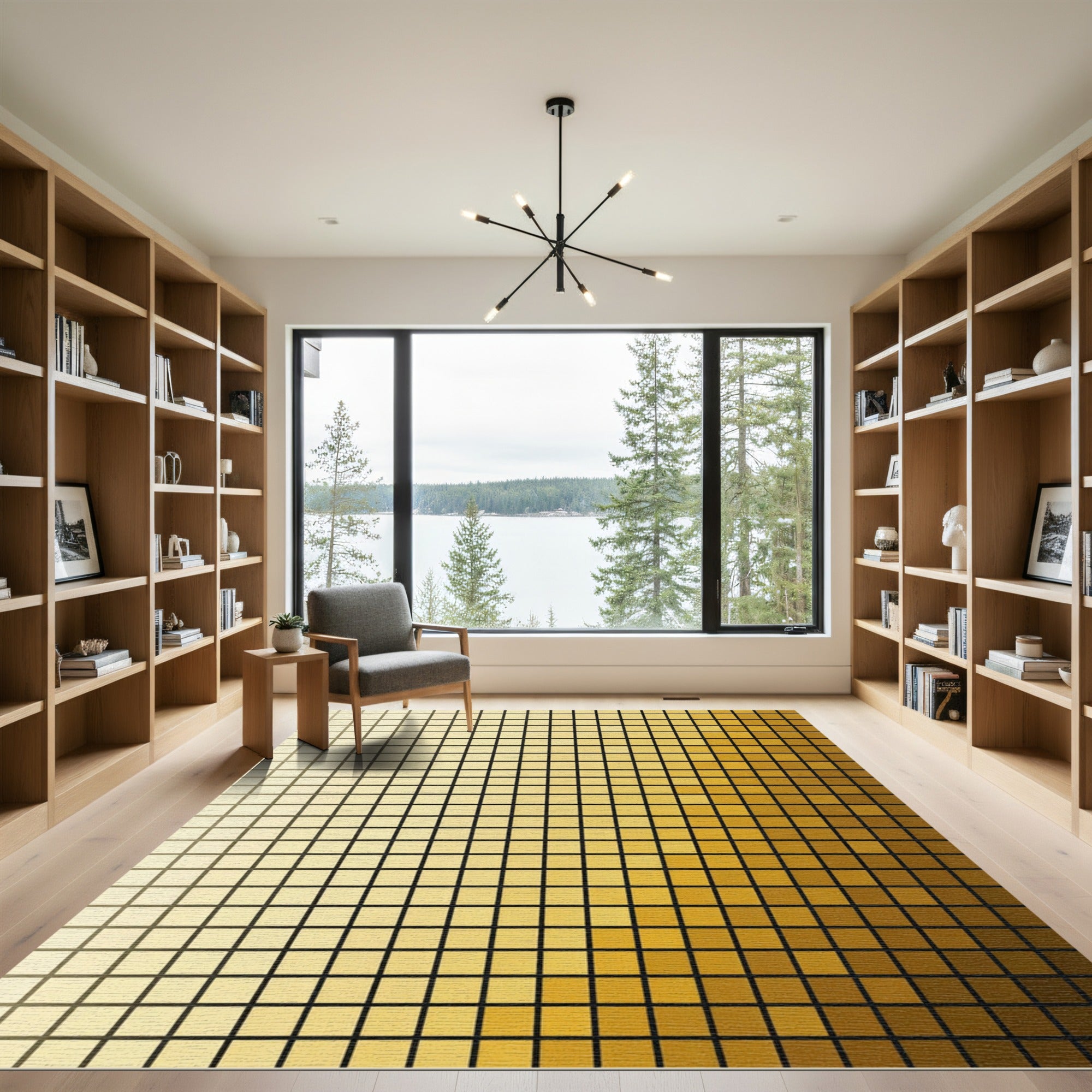 Modern Golden Gradient Grid Rug