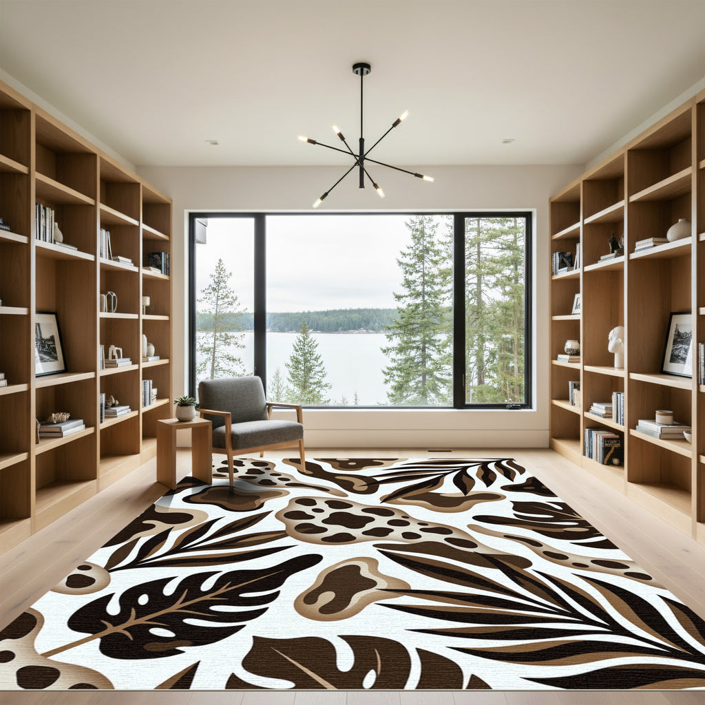Earth Tone Tropical Abstract Foliage Rug