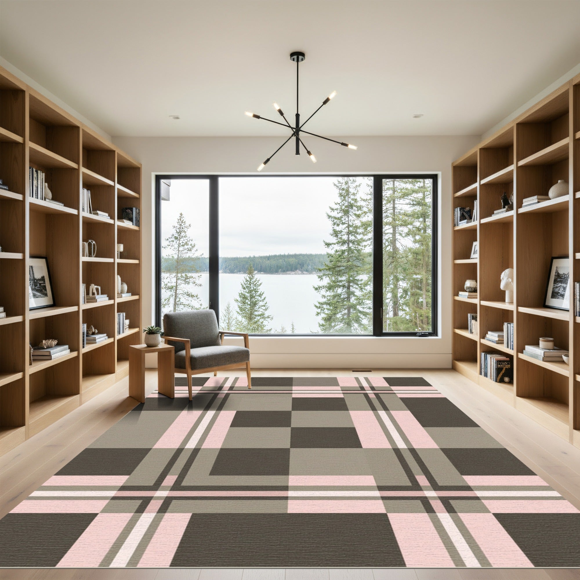 Soft Pink Gray Plaid Check Rug