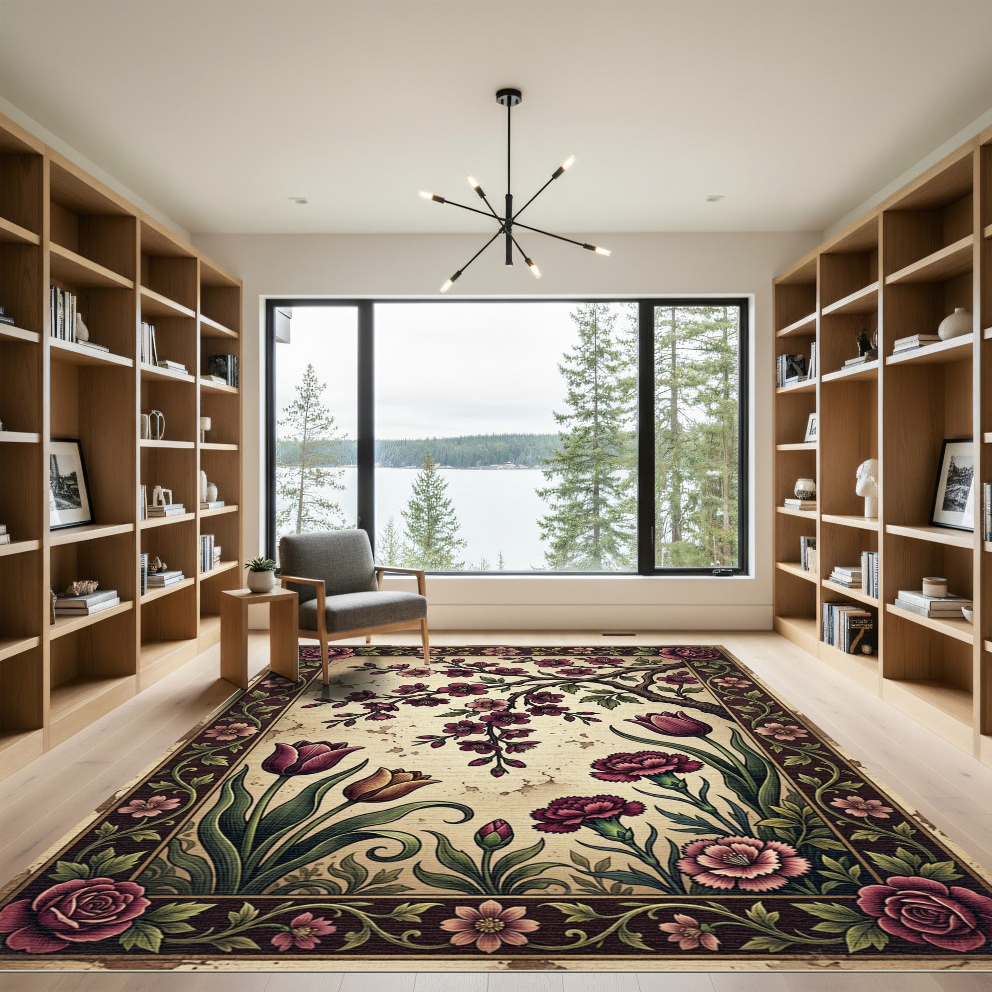 Vintage Floral Branch and Bloom Art Rug