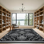 Sophisticated Silver Geometric Ornamental Monochrome Area Rug