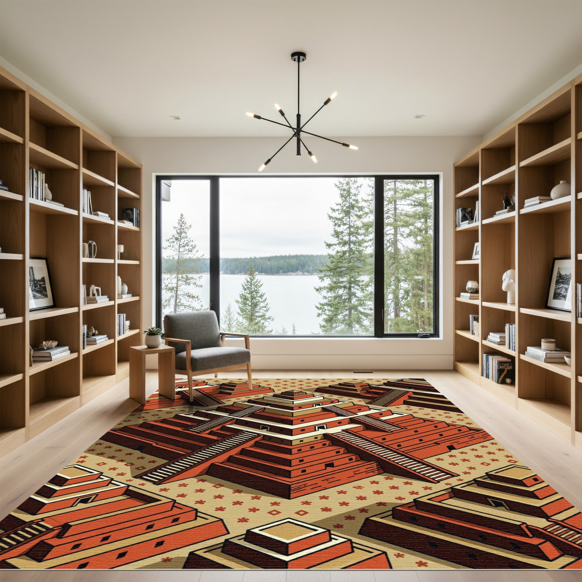 Geometric Terracotta Ziggurat Step Art Rug