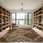 Ornate Gold Brown Starburst Medallion Rug