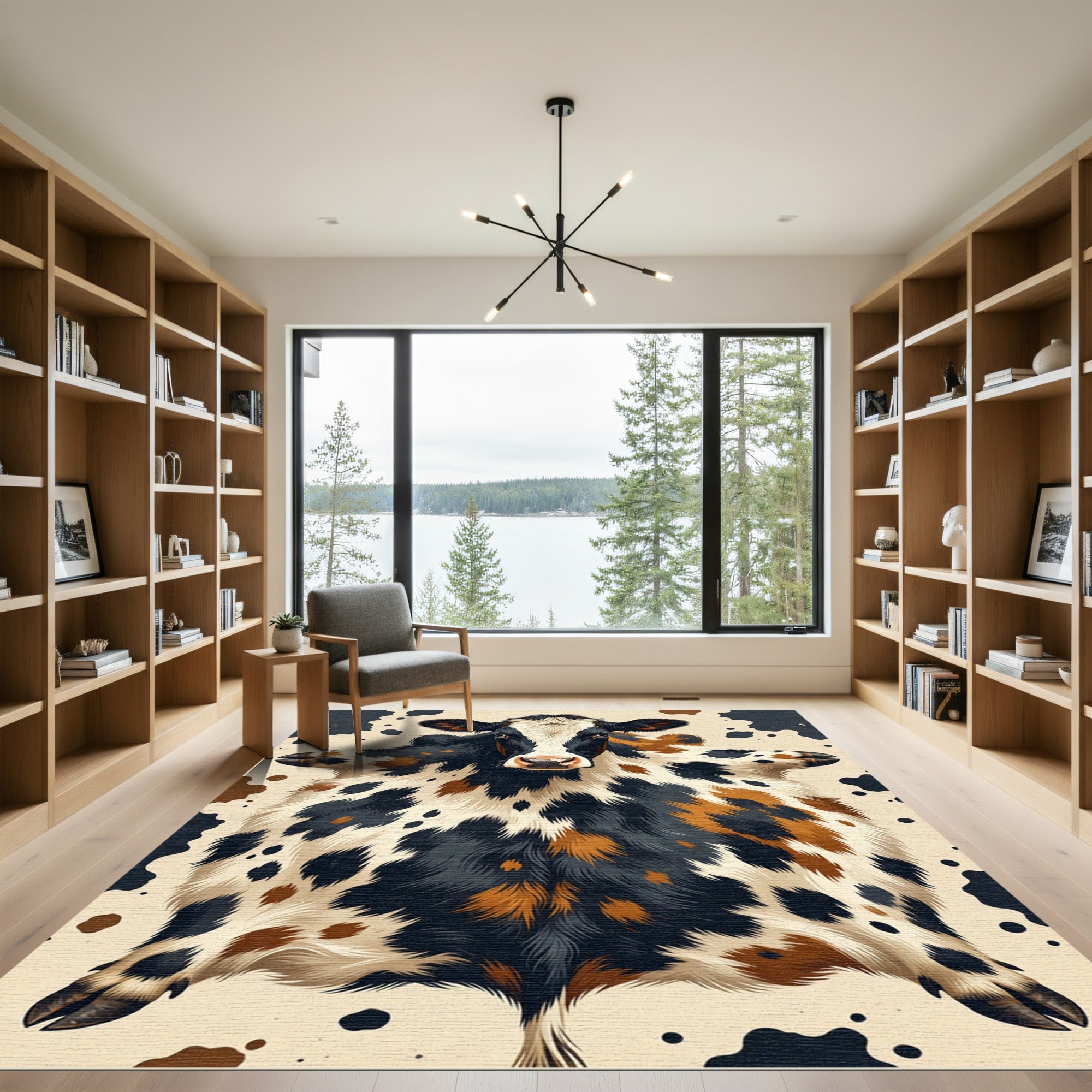 Farmhouse Black White Brown Cow Hide Rug
