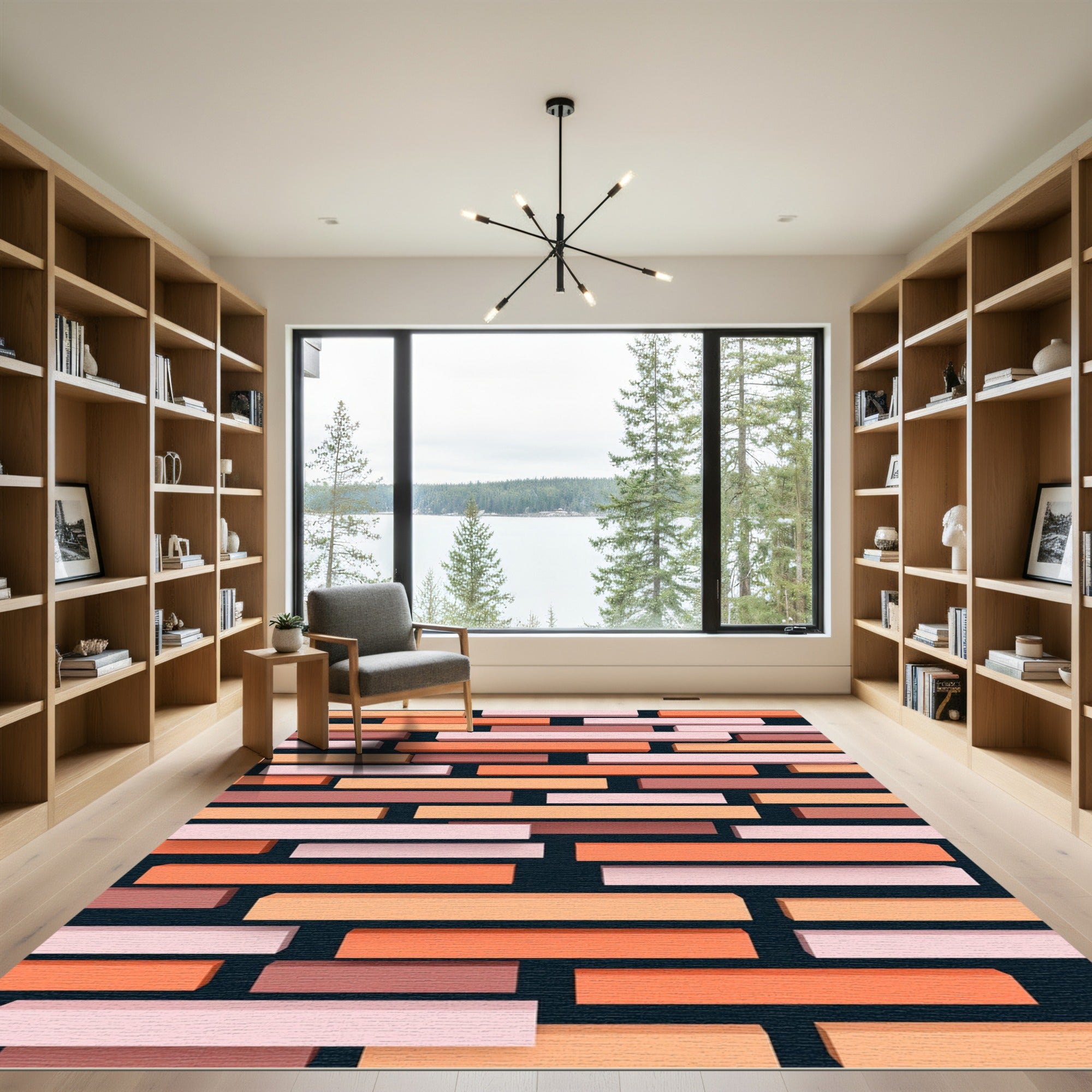 Modern Geometric Layered Coral Block Striped Rug