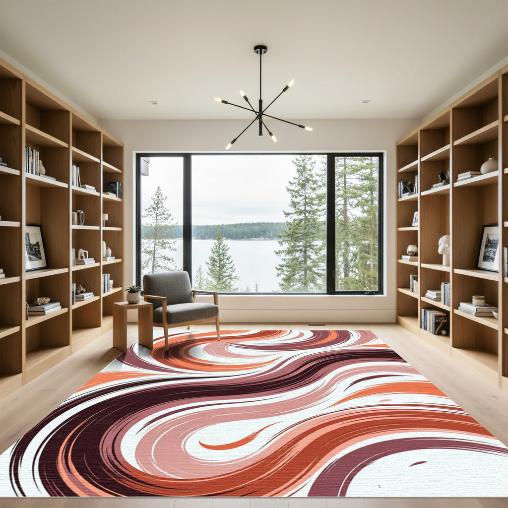 Modern Abstract Terracotta Swirl Art Rug