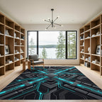Luminous Cybernetic Circuitry Geometric Grid Rug