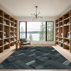 Modern Charcoal Gray Intersecting Linear Rug