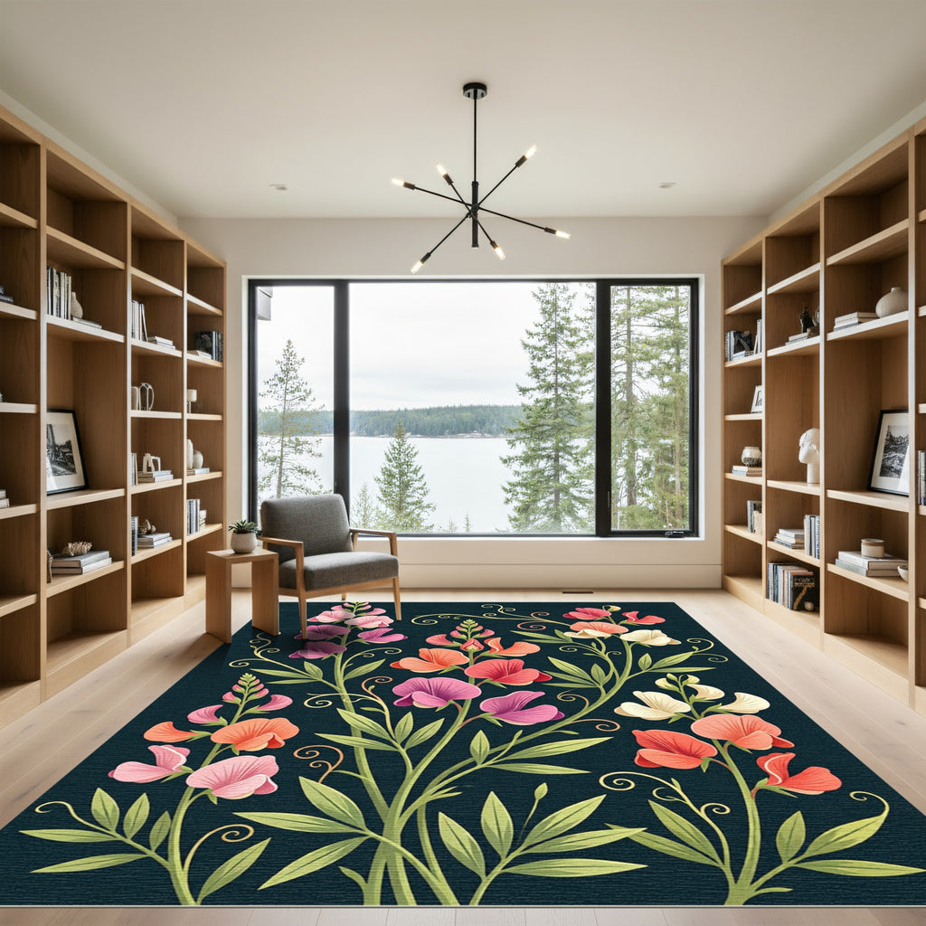 Vibrant Pink Coral Sweet Pea Bloom Rug