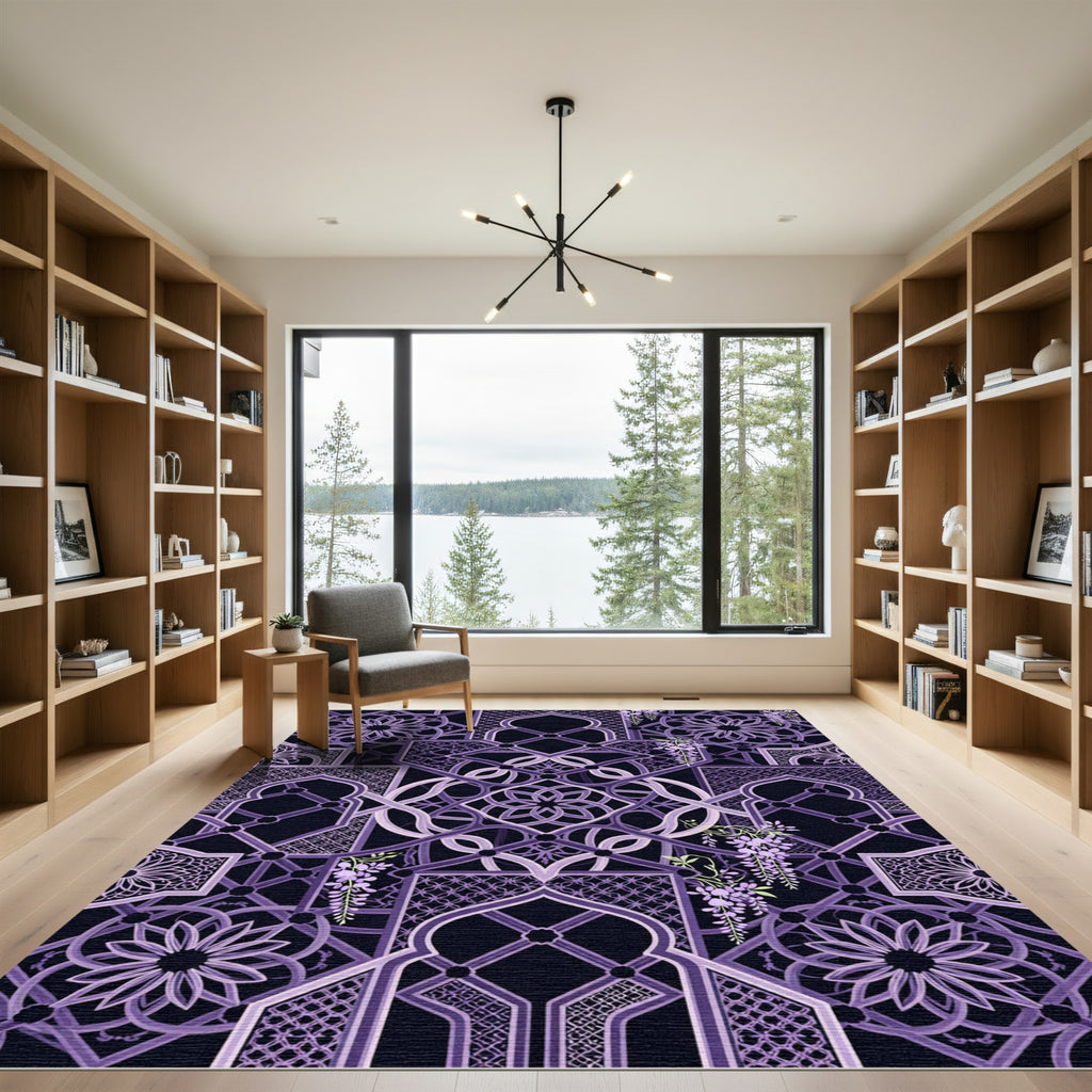 Elegant Purple Wisteria Geometrical Lattice Rug