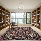 Victorian Pink Floral Scroll Medallion Rug
