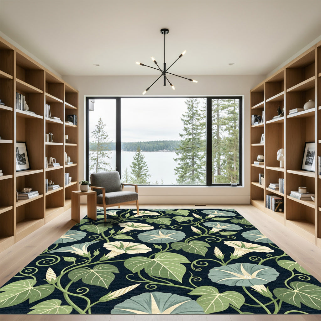 Ethereal Sage Green Morning Glory Vines Rug