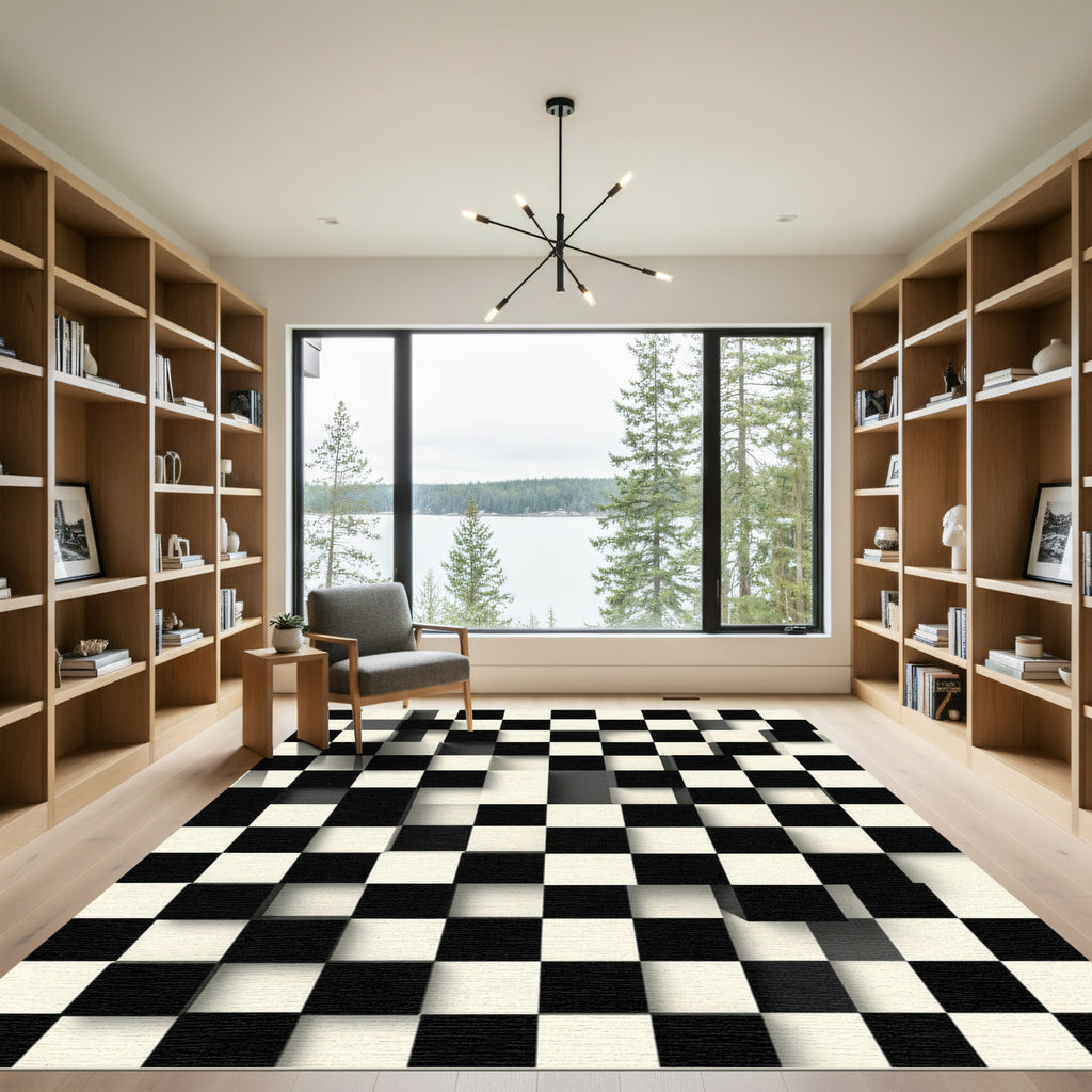 Black White Geometric Illusion Squares Rug