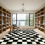 Black White Geometric Illusion Squares Rug