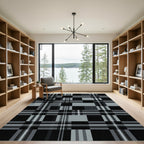Monochromatic Charcoal and Black Plaid Check Rug